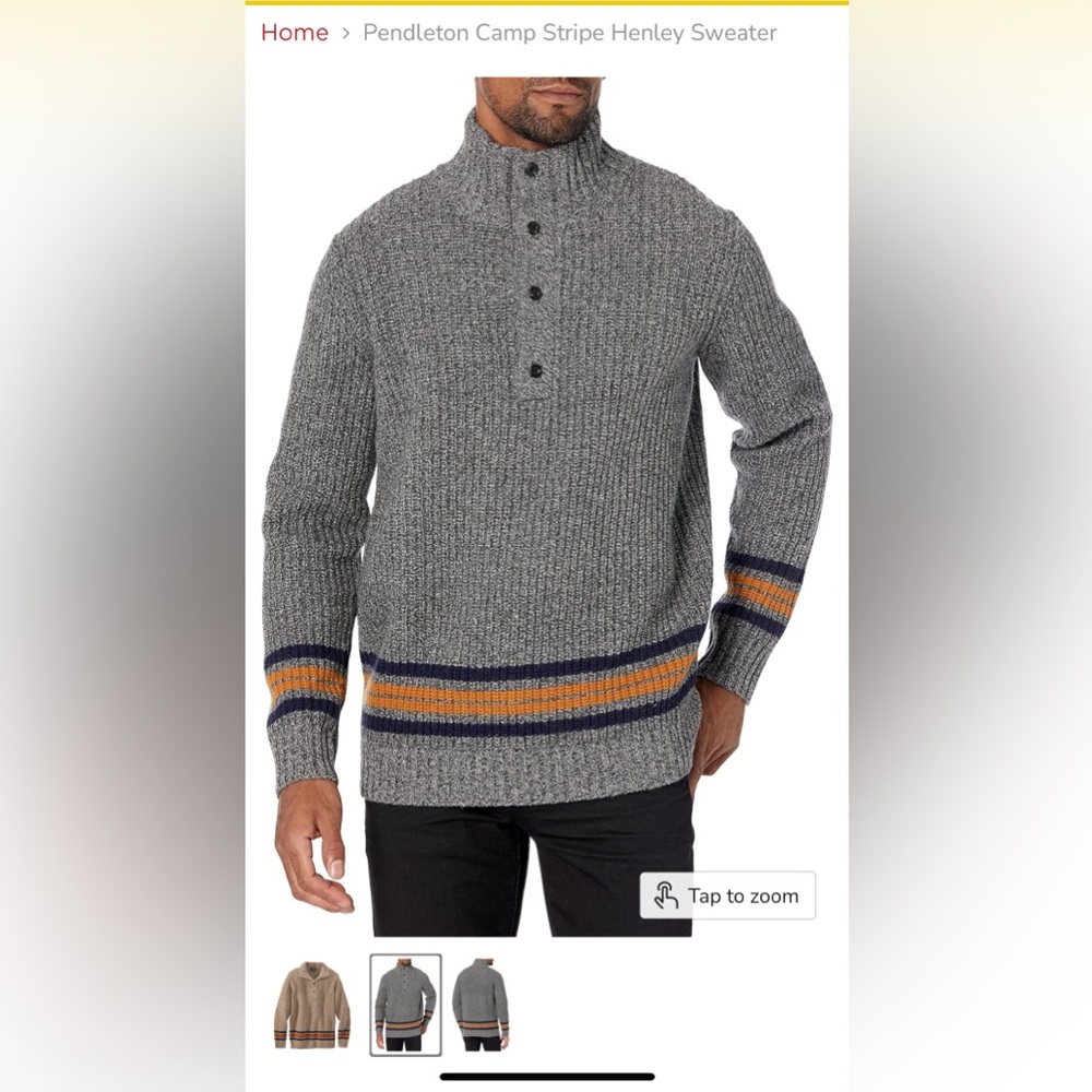 Pendleton camp Sweater with Navy and Gold Stripes